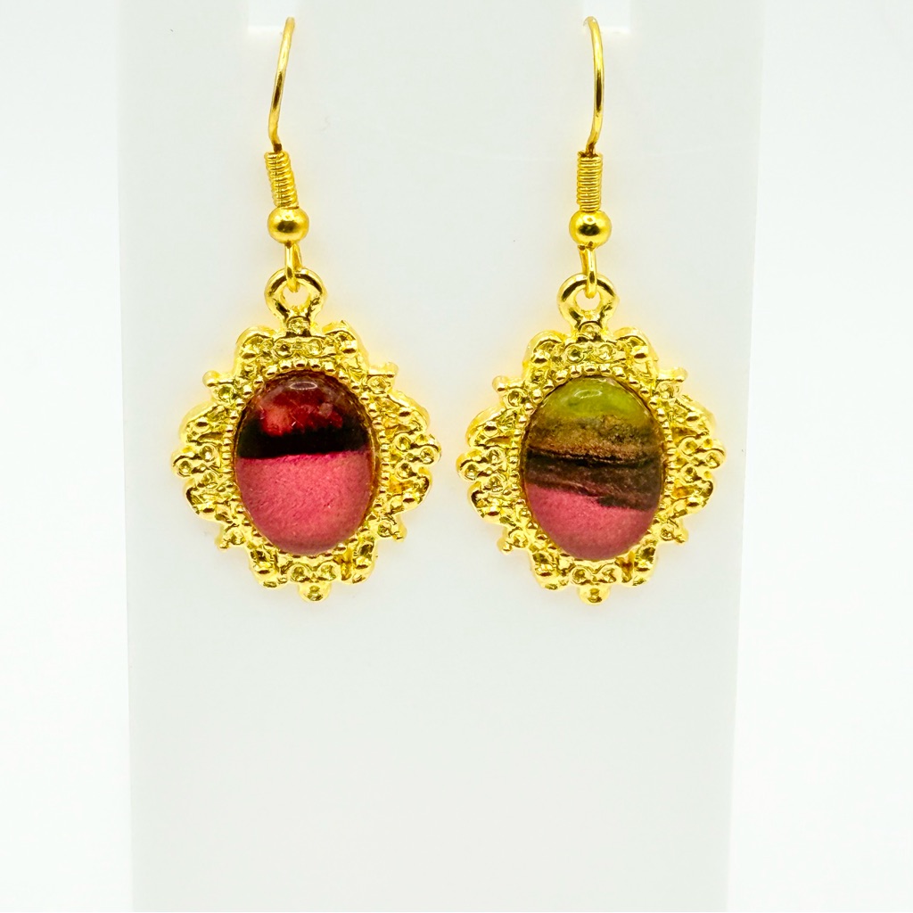 Gold And Red Ornate Earrings